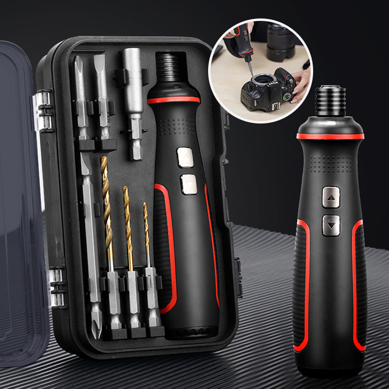 Arenzza cordless electric screwdriver set with multiple bits, compact design, and ergonomic handle for home and DIY projects.