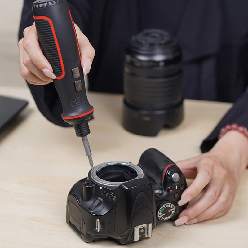 Arenzza cordless electric screwdriver set with multiple bits, compact design, and ergonomic handle for versatile home and DIY projects.