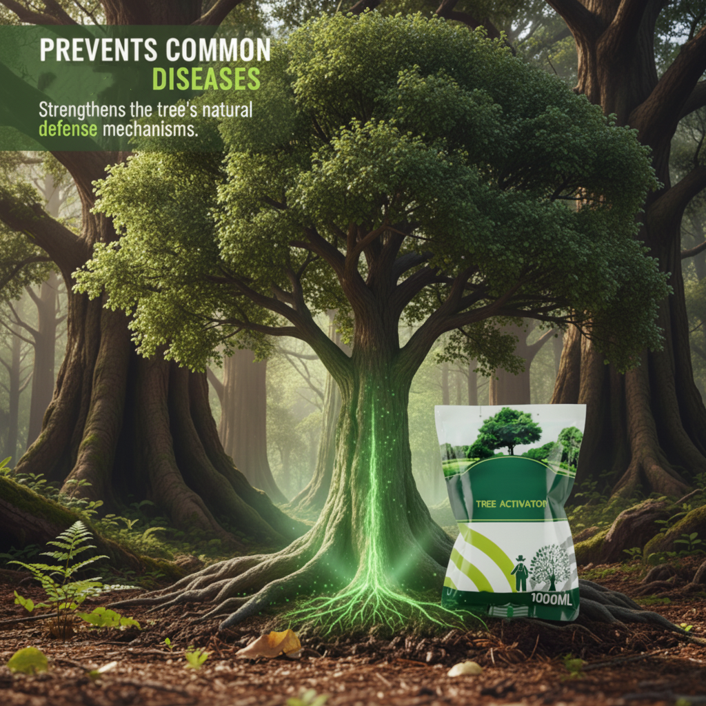 Arenzza Tree Drip Nutrient Solution for plant recovery, shown in a garden setting with applicator tools and nutrient container.
