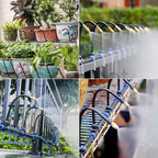 Arenzza automatic 360° curved garden irrigation system with interconnected hoses and spray nozzles for efficient watering.