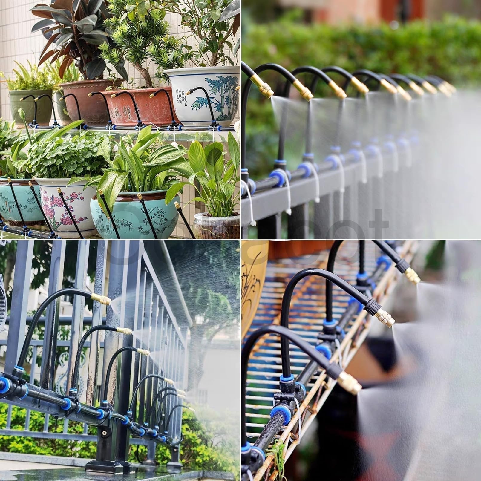 Arenzza automatic 360° curved garden irrigation system with interconnected hoses and spray nozzles for efficient watering.