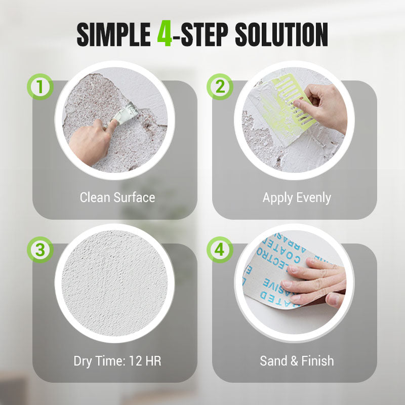 Arenzza waterproof and mildew-resistant wall repair paste in a tub, suitable for tools and garden applications.