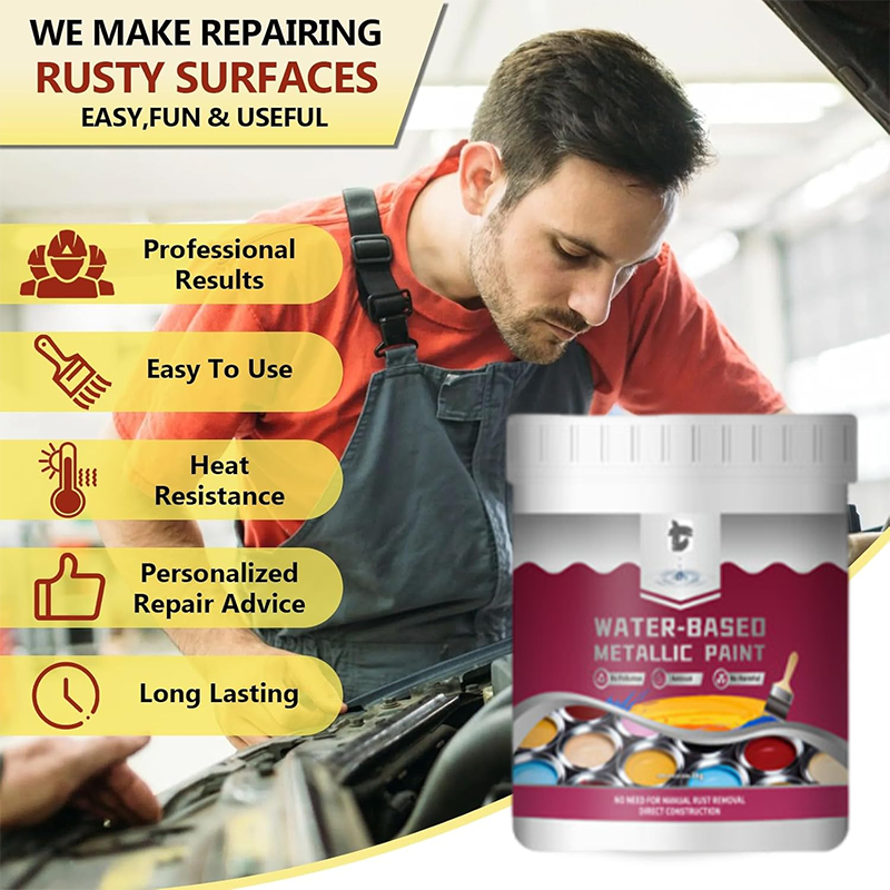 Arenzza Rust Converter Metallic Paint container for tools and garden equipment, showing the sleek metallic finish and rust protection features.