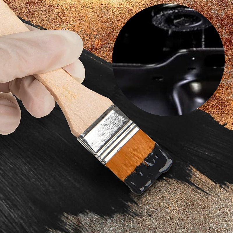 Arenzza Rust Converter Metallic Paint applied to metal surface, showing a sleek finish ideal for garden tools and gates.