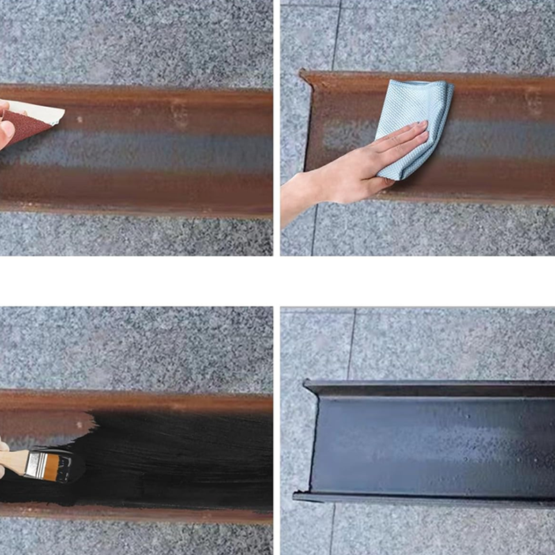 Arenzza Rust Converter Metallic Paint for tools and garden gates, showing a sleek metal finish ready for rust protection.