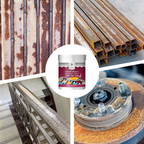 Arenzza Rust Converter Metallic Paint bottle showing a sleek metal finish for tools and garden gates, easy rust stopping solution.