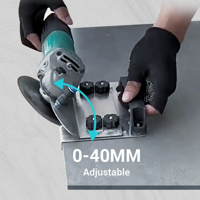 Arenzza angle grinder stand for tile chamfer cutting, featuring a 45° adjustable support for precise tile edging and grinding.