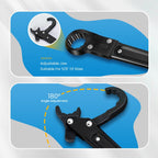 Arenzza professional plumbing wrench kit with adjustable wrenches and tools for plumbing repairs on a workbench.