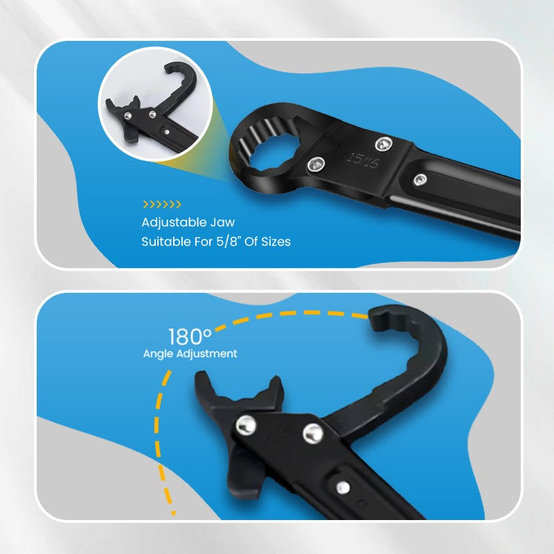 Arenzza professional plumbing wrench kit with adjustable wrenches and tools for plumbing repairs on a workbench.