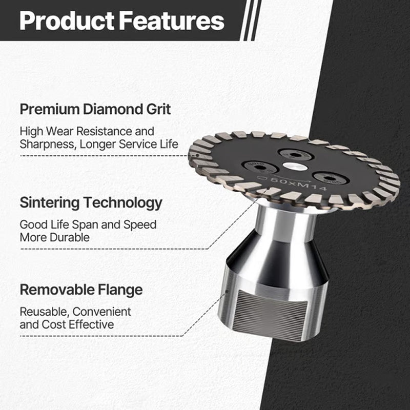 Arenzza M14 Diamond Blade for stone and tile cutting, chip-free hot-pressed design with M14 threading, displayed on a tool stand