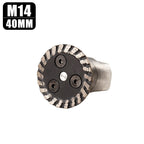 Arenzza M14 Diamond Blade for stone and tile, hot-pressed chip-free cutting tool with M14 thread, shown in a tool shop setting.