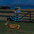 Arenzza solar-powered animal repeller with ultrasonic sound and flashing light, weatherproof pest control tool for garden protection.