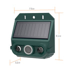 Arenzza solar-powered animal repeller with ultrasonic sound and flashing light, weatherproof outdoor pest control tool.