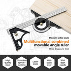 Arenzza multifunctional movable angle ruler set with adjustable metal rulers and measurement markings on a white background.