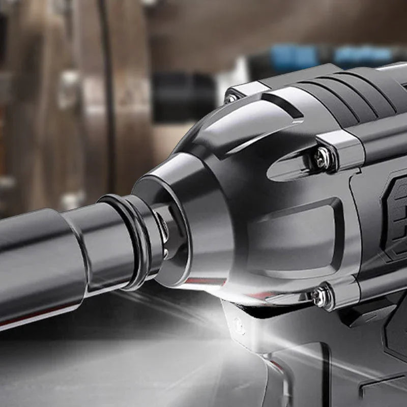 Arenzza brushless German motor electric wrench with 480Nm torque, 3-in-1 smart tool for home and auto repairs, black and silver design.