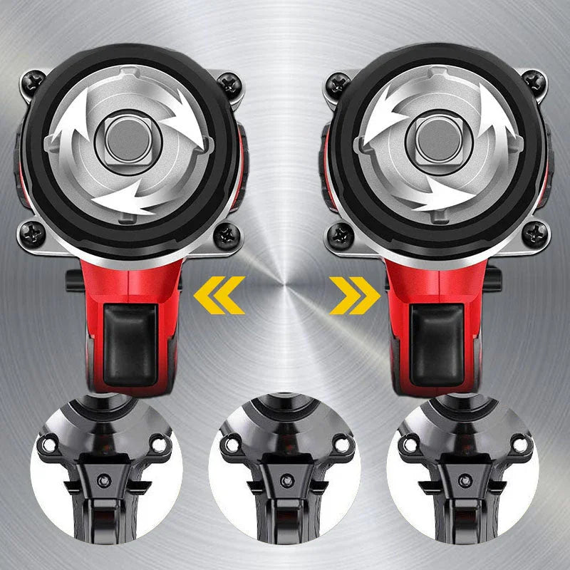 Arenzza brushless German motor electric wrench with 480Nm torque, 3-in-1 smart tool for home and auto repairs, shown in use.