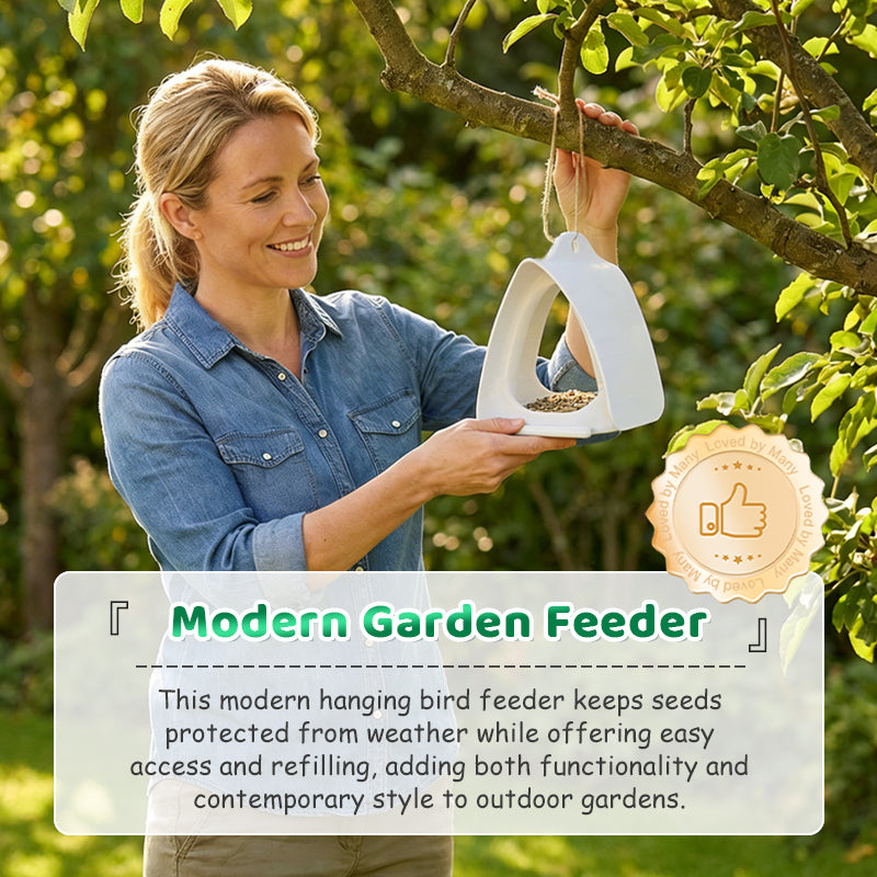 Modern Arenzza hanging bird feeder with elegant design, perfect for outdoor gardens, showcasing its upgraded, durable construction.