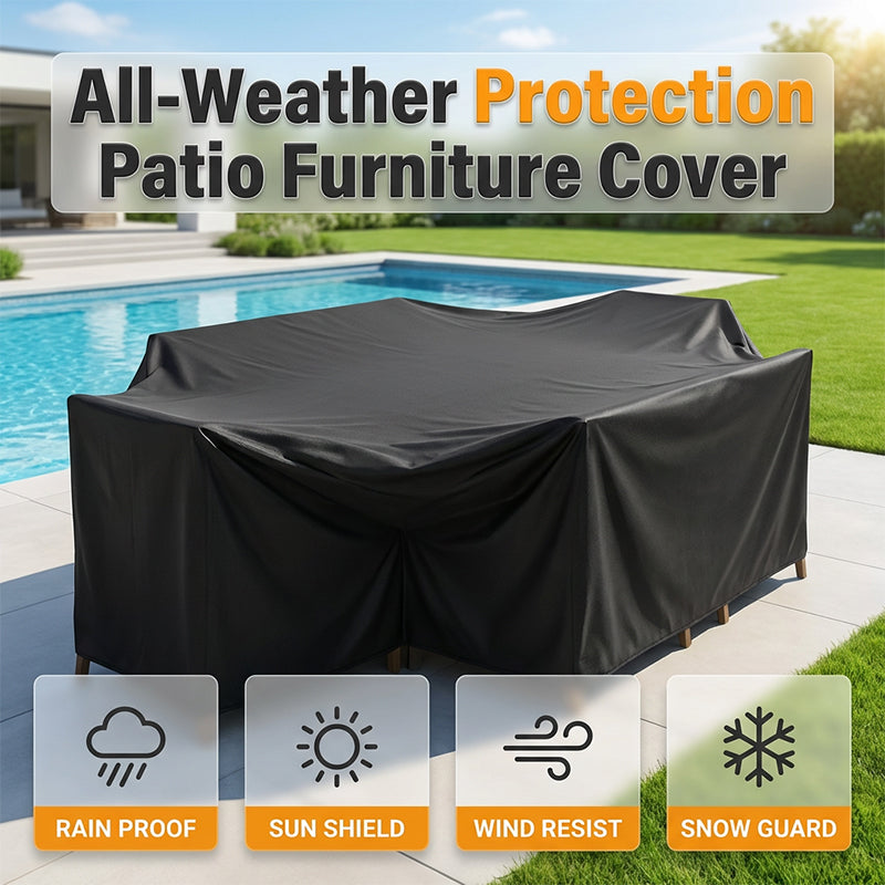 Arenzza outdoor dust-proof and water-resistant furniture cover in heavy-duty fabric, windproof, all-weather protection for garden furniture.