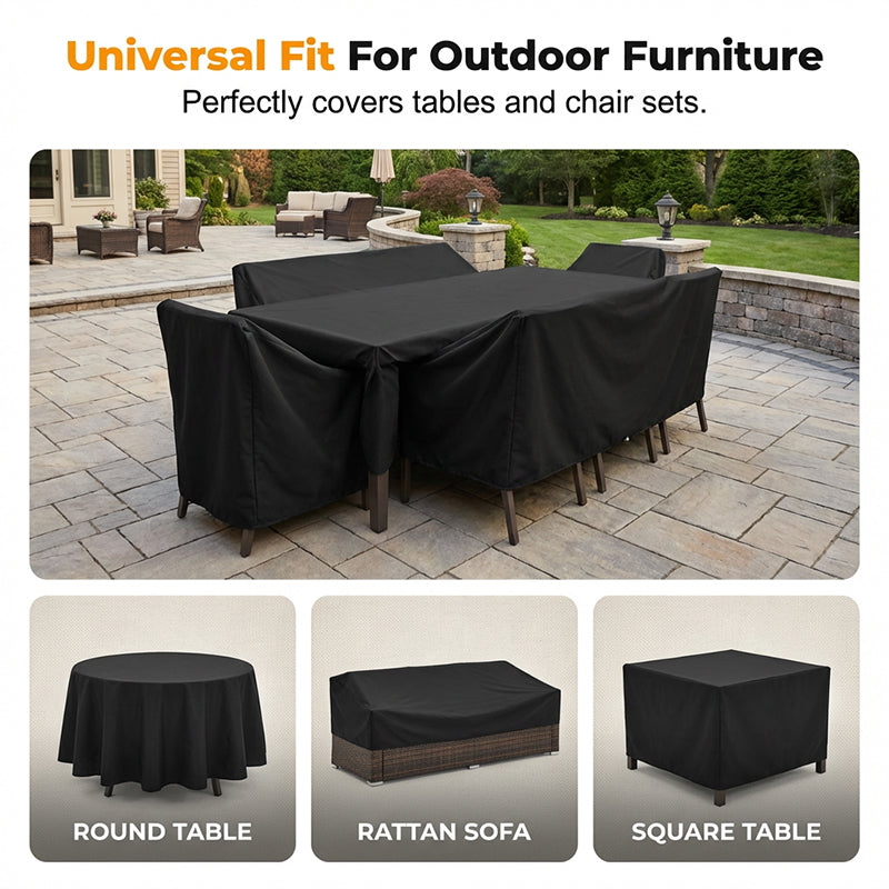 Arenzza heavy-duty outdoor dust-proof and water-resistant furniture cover protecting garden furniture from weather elements.