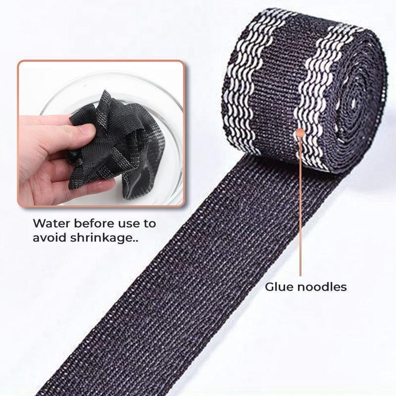Arenzza tools for shortening pants edges, featuring a close-up of the gardening and tailoring tool in use.
