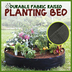 Arenzza fabric round raised garden bed planter for herbs, flowers, vegetables, and potatoes in a lush outdoor garden setting.