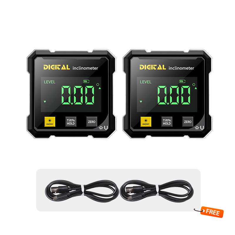 Arenzza 4-side magnetic digital angle gauge with laser precision, showing digital display on a tool used for woodworking and construction.
