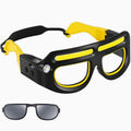 Arenzza rechargeable LED glasses headlamp with adjustable straps, bright LED light, suitable for tools, gardening, and outdoor activities.