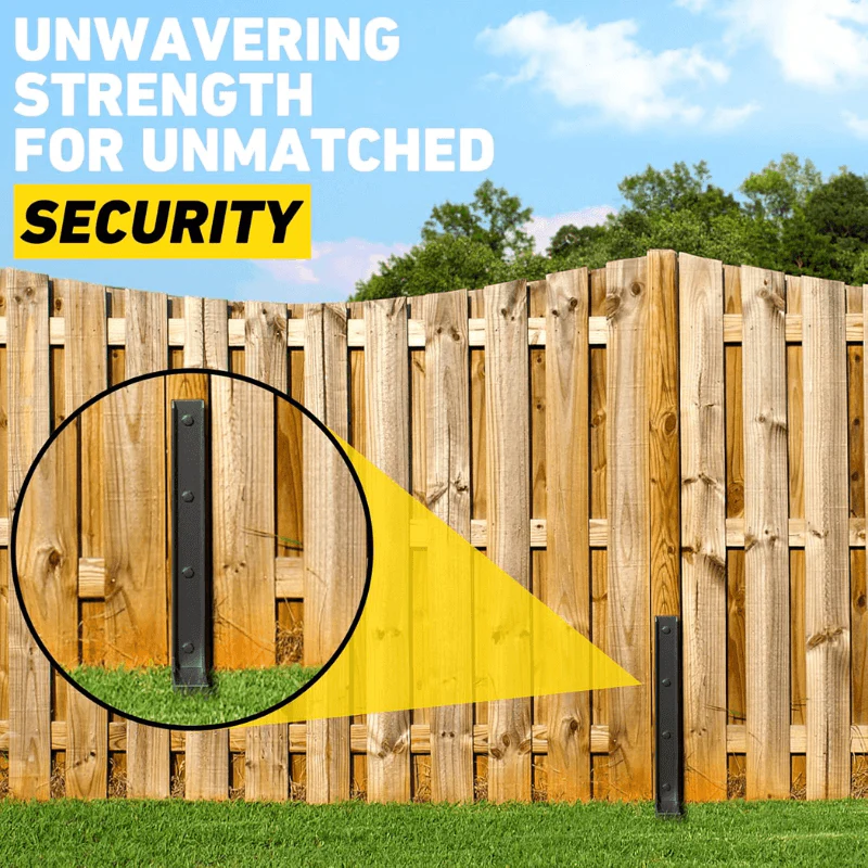 Arenzza heavy-duty fence post repair kit with rustproof tools for fixing loose or broken fence posts in a garden setting.