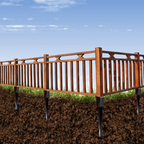 Arenzza heavy-duty fence post repair kit with rustproof metal tools for fixing loose or broken fence posts in a garden setting.