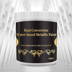 Arenzza Rust Conversion Water-Based Metallic Paint in a container, suitable for tools and garden projects with a shiny metallic finish.