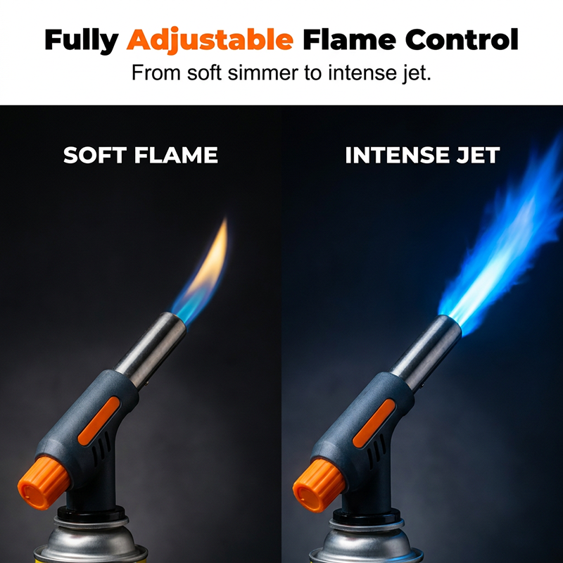 Arenzza portable multi-function butane torch with ergonomic handle, adjustable flame, and safety lock, ideal for tools and gardening tasks.