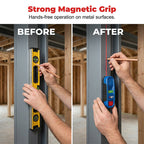 Arenzza 3-in-1 magnetic laser level and stud finder tool with digital display and magnetic base for accurate wall measurements.