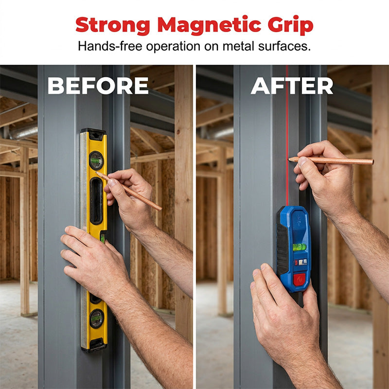 Arenzza 3-in-1 magnetic laser level and stud finder tool with digital display and magnetic base for accurate wall measurements.