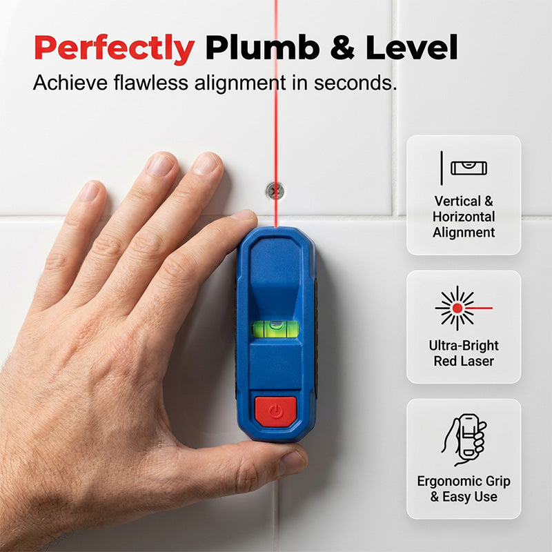 Arenzza 3-in-1 magnetic laser level and stud finder tool with digital display, used for precise wall measurements and stud locating.