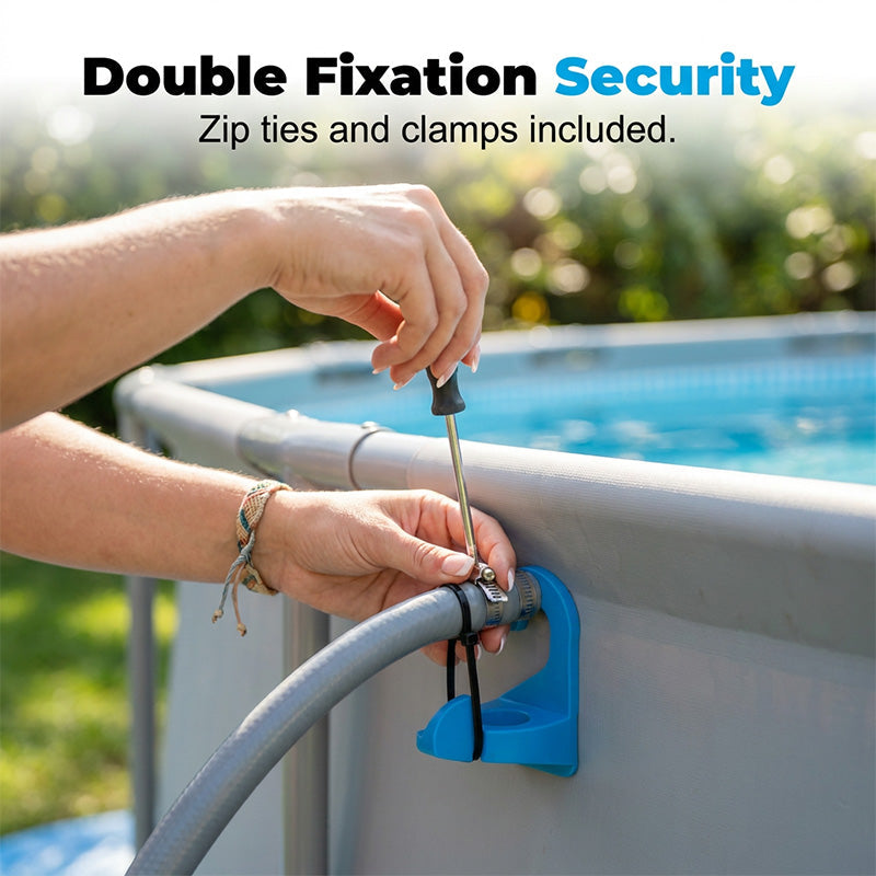 Arenzza above ground pool pipe holder in tools and garden, showing a durable plastic clip for securing pool hoses and pipes outdoors.