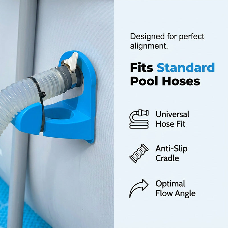 Arenzza Above Ground Pool Pipe Holder for tools and garden, showing durable plastic clip securing pool pipes in outdoor setting.