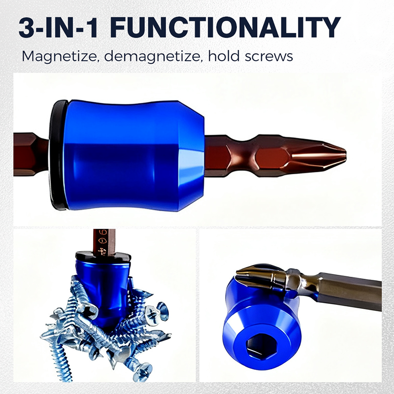 Arenzza 3-in-1 magnetic screwdriver head with ring, versatile tool for screws and garden repairs, shown in close-up.