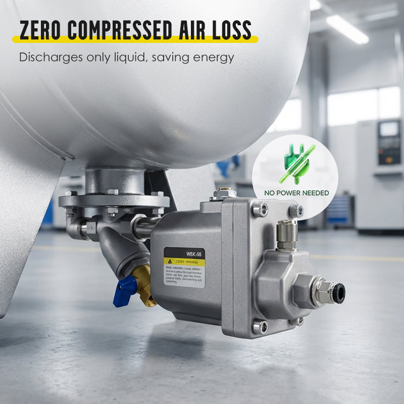 Arenzza Zero Air Loss Automatic Drain Valve for tools and garden equipment, shown in a close-up image.