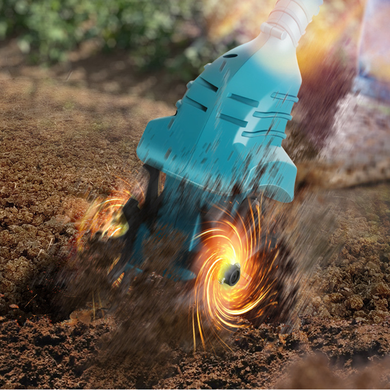 Arenzza cordless electric tiller with adjustable handle, heavy-duty blades, and long-lasting battery for gardening and soil preparation.