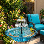 Arenzza Solar Cascade hanging bird bath fountain with cascading water, designed for outdoor garden tools and bird bathing.