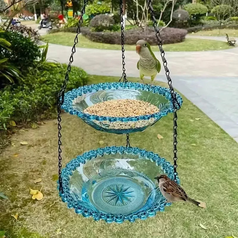 Arenzza Solar Cascade Hanging Bird Bath Fountain with water feature, garden tools and decorative bird bath for outdoor bird bathing.