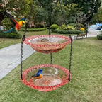 Arenzza Solar Cascade Hanging Bird Bath Fountain with a water cascade feature, designed for garden tools and outdoor bird baths.