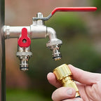 Arenzza stainless steel double outlet garden faucet with independent valves, heavy-duty design, and easy installation for outdoor watering.