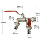 Arenzza stainless steel double outlet garden faucet with independent valves, heavy-duty design, and easy installation for tools and garden use.