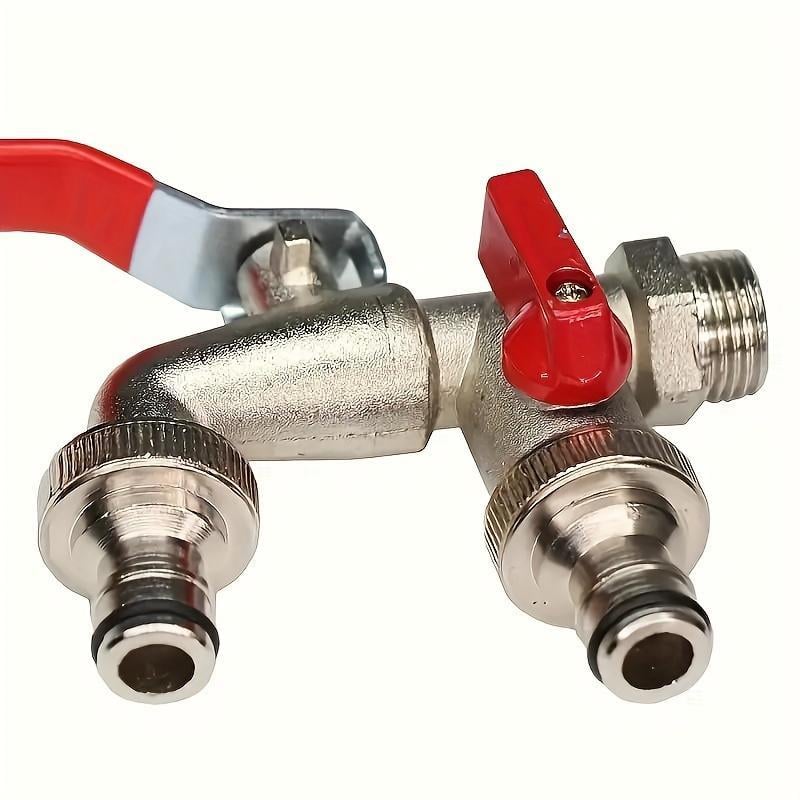 Arenzza stainless steel double outlet garden faucet with independent valves, heavy-duty construction, and easy installation for tools and garden use.