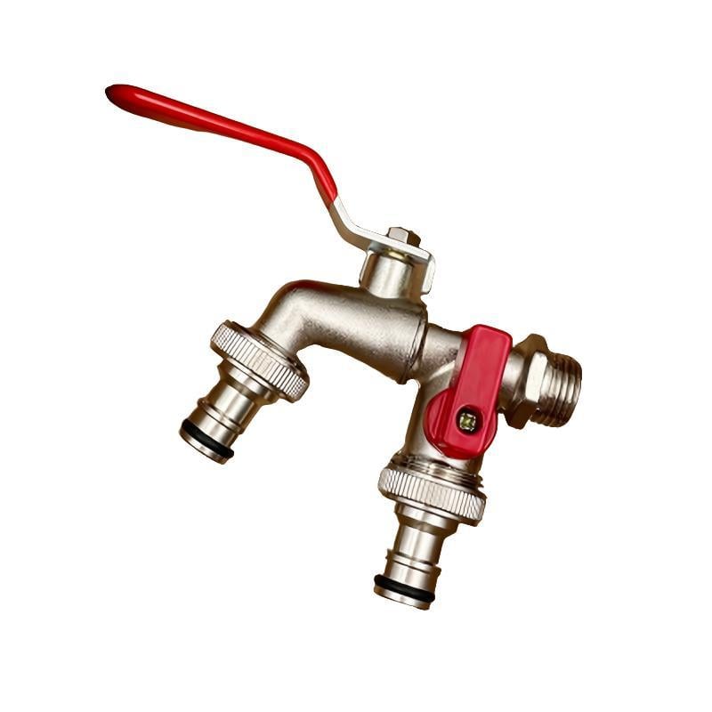 Arenzza stainless steel double outlet garden faucet with independent valves, heavy-duty construction, and easy installation for garden tools.