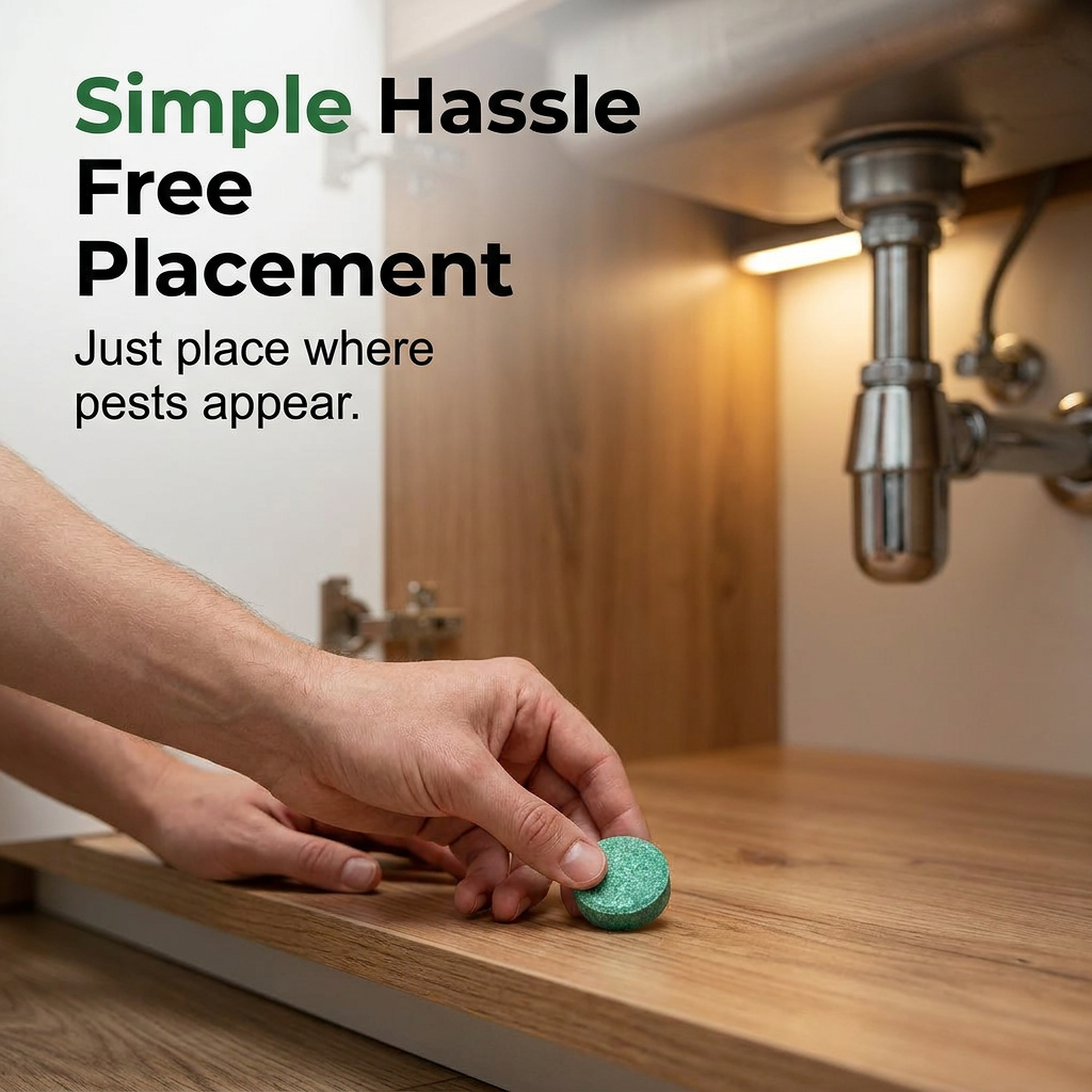 Arenzza pest repellent infographic showing simple, hassle-free placement tips for safe indoor and outdoor pest control.
