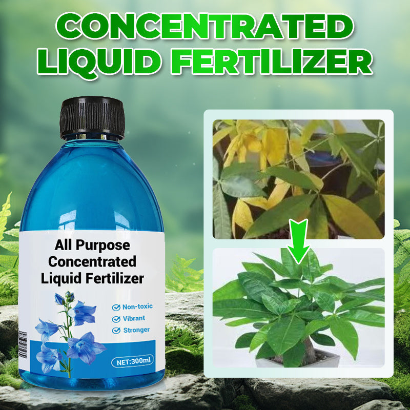 Arenzza All-in-One Plant Regeneration Concentrate bottle, gardening tools and lush green plants in the background.