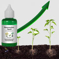 Arenzza plant and flower activation liquid bottle, gardening tool for vibrant plant growth, shown with fresh green leaves and blooming flowers.