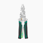 Arenzza multifunctional foldable wire stripping scissors with electrical testing features, designed for tools and garden use.